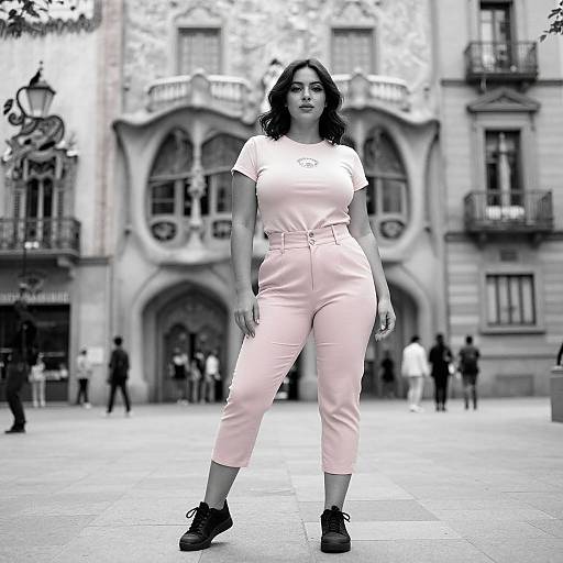 Curvy Chic Woman in Barcelona Street