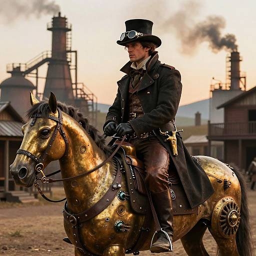 Steampunk Gunslinger on Mechanical Horse