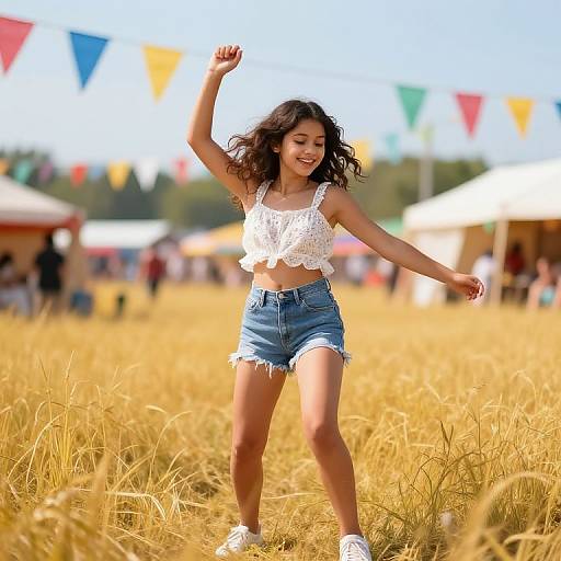 Joyful Girl Dancing in Summer Meadow