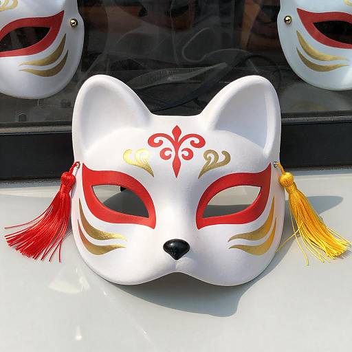 Elegant White Fox Mask Displayed Outdoors