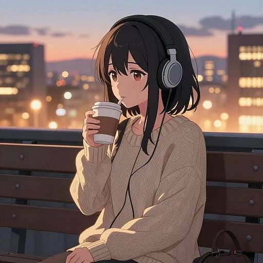 Anime Girl Twilight Cityscape Scene