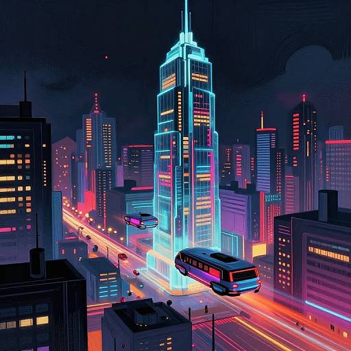Futuristic Cyberpunk Cityscape with Flying Vehicles