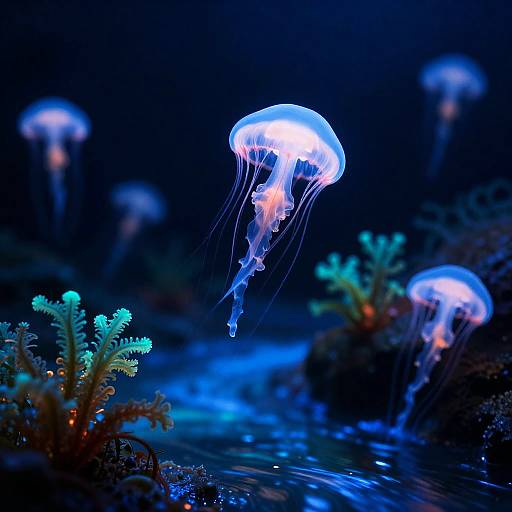 Midnight Bioluminescent Jellyfish in Crystal Cavern