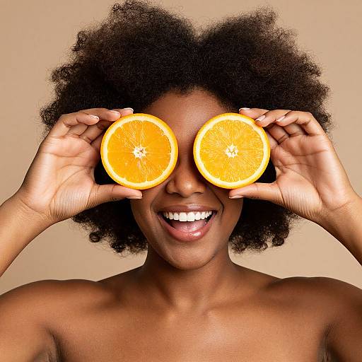 Joyful Afro Woman with Orange Slices