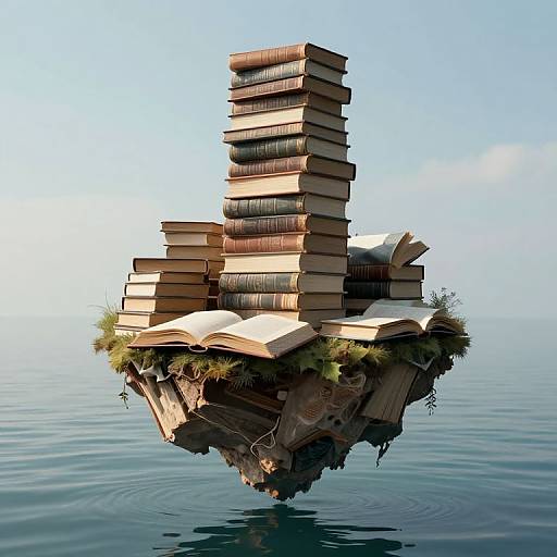 Surreal Floating Island of Books