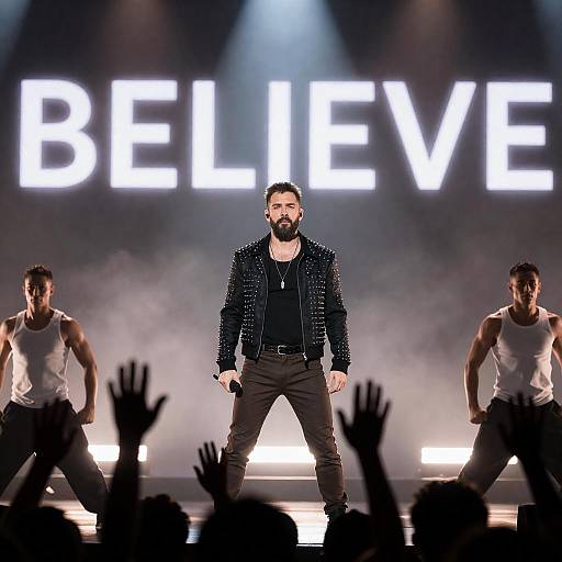 Dynamic Male Singer with Dancers on Stage