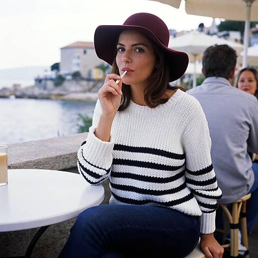 Stylish Woman at Coastal French Café