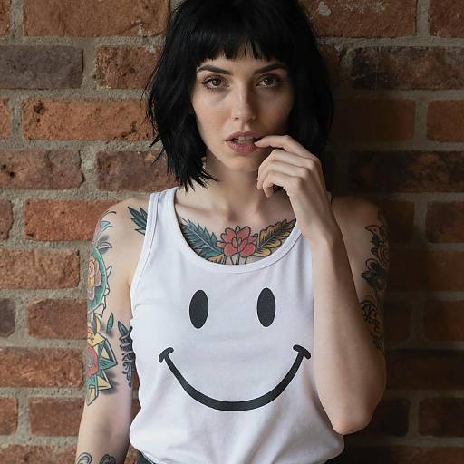 Tattooed Woman with Black Bob