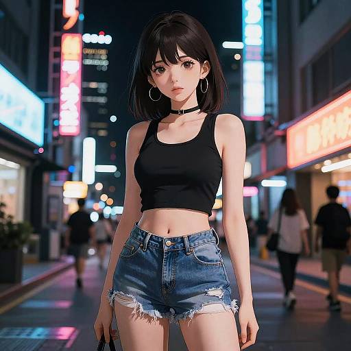 Confident Anime Girl in Neon City