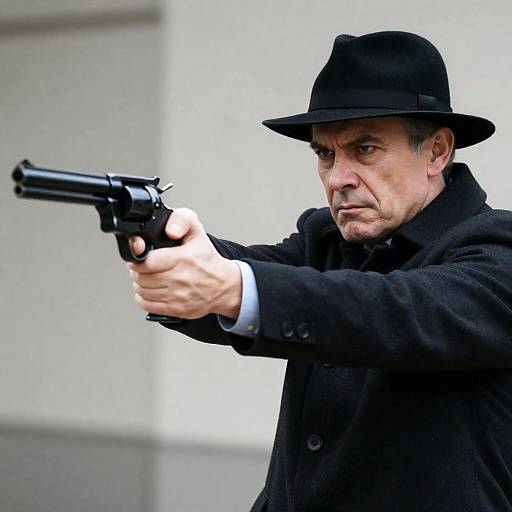 Intense Portrait of a Gun-Wielding Man