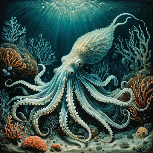 Surreal Coral Squid Underwater Scene