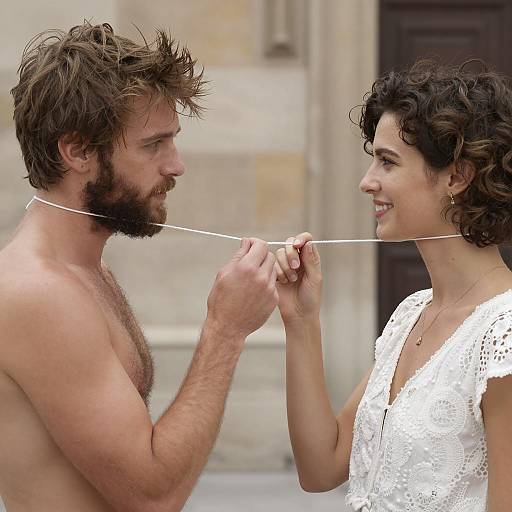 Couple Holding White String Outdoors
