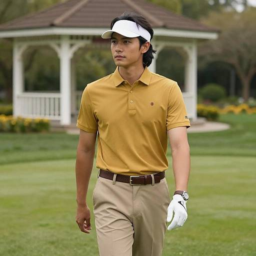 Man in Mustard Polo Shirt on Golf Course
