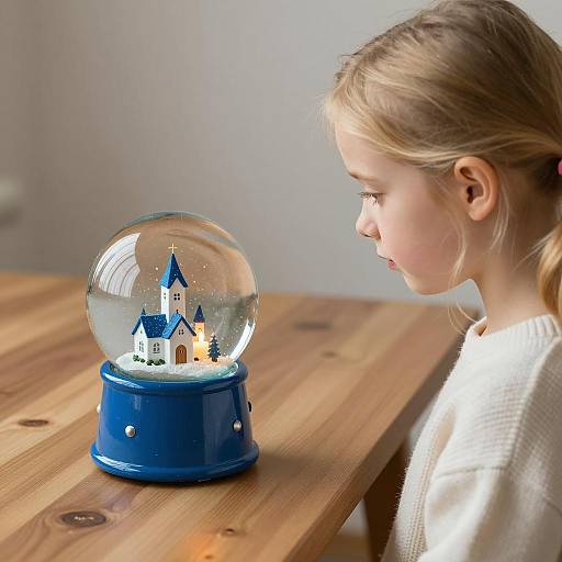 Blonde Girl Gazing at Snow Globe