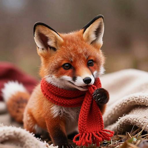 Happy Baby Fox with Woolen Scarf