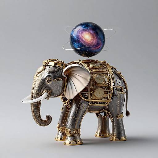 Clockwork Elephant with Miniature Galaxy