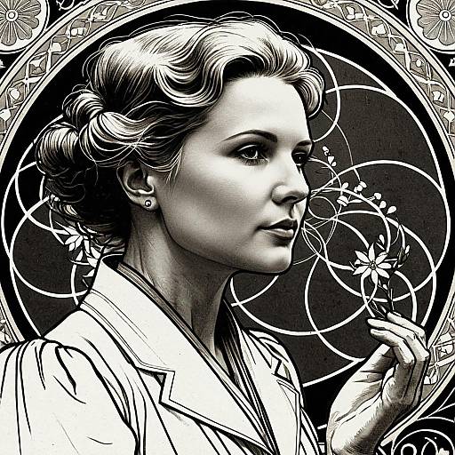 Marie Curie in Alphonse Mucha Style Illustration