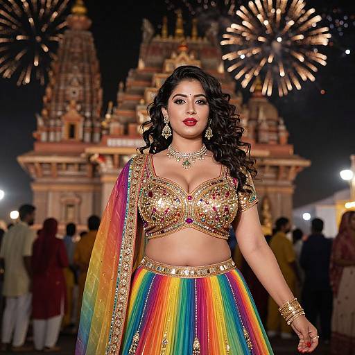 Confident Woman in Rainbow Lehenga
