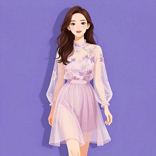 Elegant Woman in Sheer Pastel Outfit