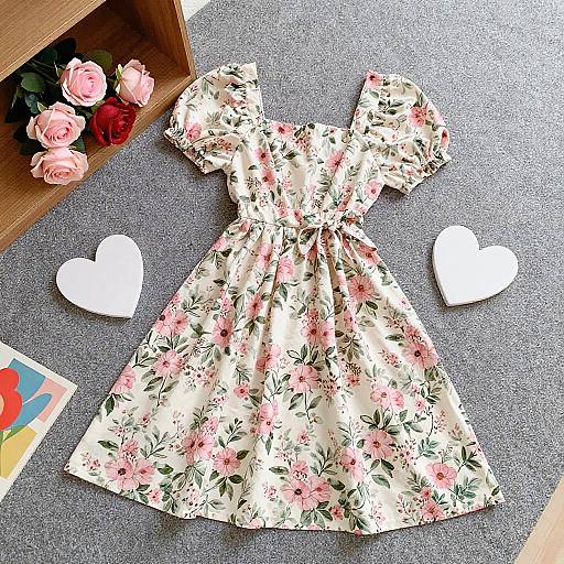 Flat Lay Floral Dress with Roses