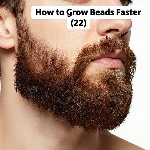 Close-up photograph of a man with a full, thick brown beard against a white background. Text above reads 