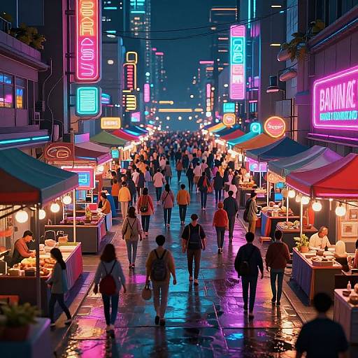 3D Cyberpunk Night Market Scene