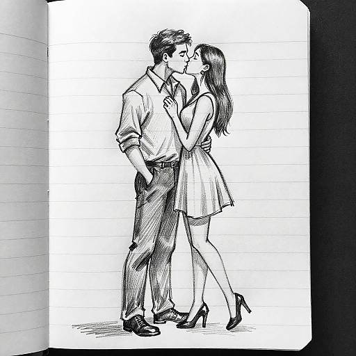 Romantic Pencil Sketch on Notebook Paper