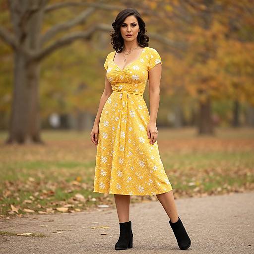 Vintage Yellow Dress in Autumn Park