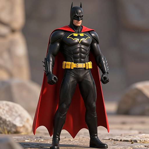 Muscular Superhero in Red Cape