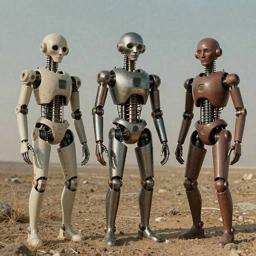 Retro Style Humanoid Robots in Desert