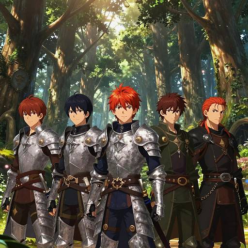Red-Haired Anime Warriors in Fantasy Forest