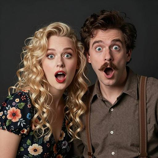 Surprised Couple with Floral and Brown Attire