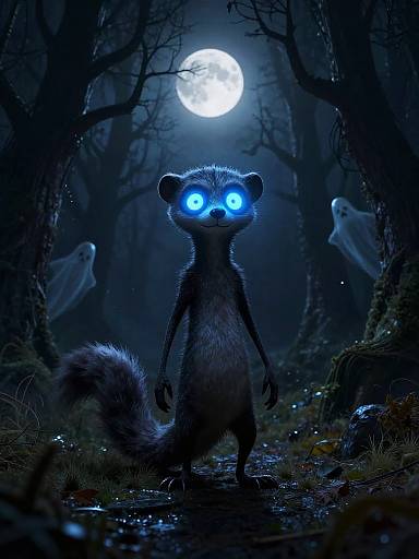 Spooky Stylized Weasel in Eerie Forest