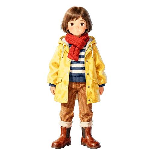 Preteen in Yellow Raincoat Watercolor Illustration