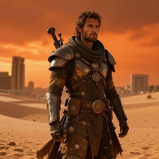 Mysterious Traveler in Post-Apocalyptic Desert