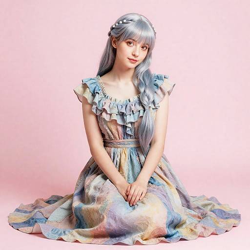 Demure Young Woman in Pastel Dress