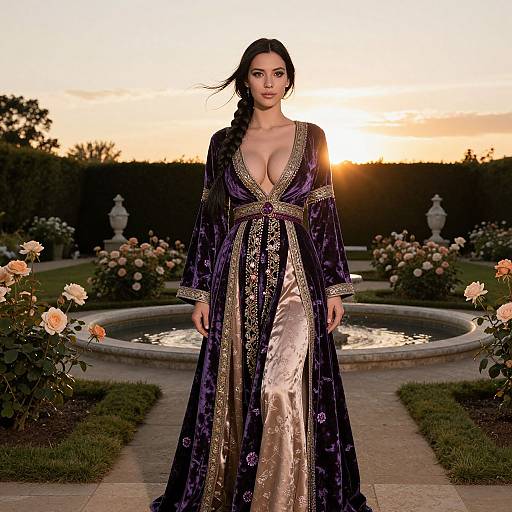 Elegant Woman in Sunset Garden