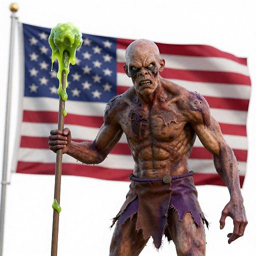 Intense Bald Zombie with American Flag