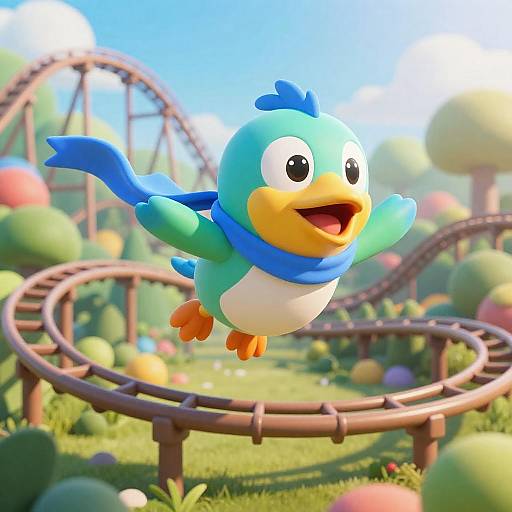 Cartoon Bird Over Rainbow Roller Coaster