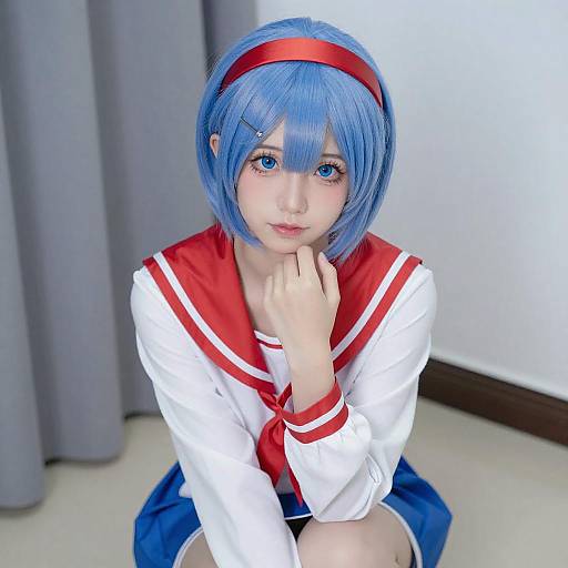 Portrait of Young Woman with Blue Hair