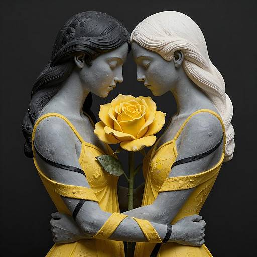 Embracing Figures with a Yellow Rose