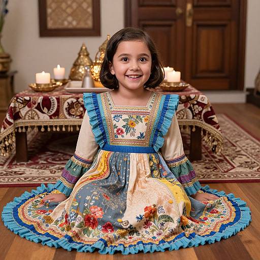 Joyful Girl in Colorful Eid Dress