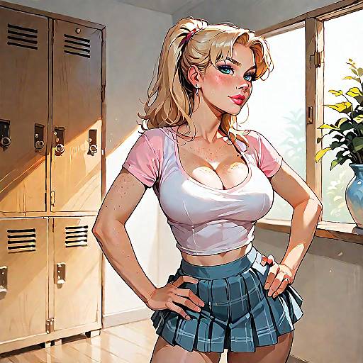 Blonde Woman in Schoolgirl Outfit