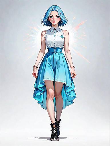 Fashionable Woman in Blue Skater Dress