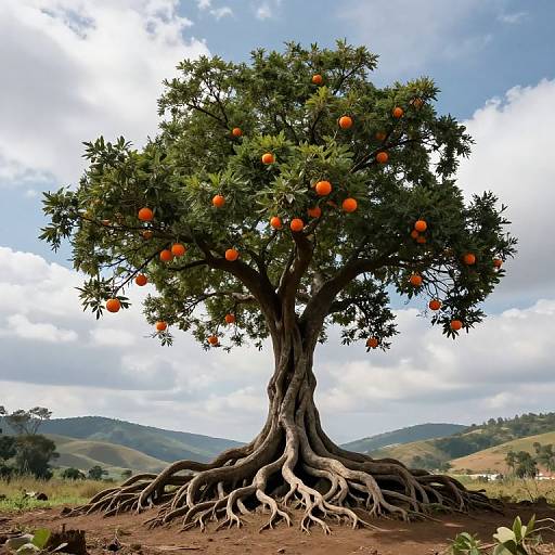 Majestic Inverted Tree with Floating Fruits
