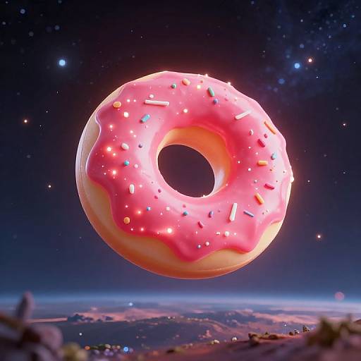 Glowing Pink Donut in Space