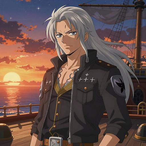 Anime Sky Pirate Captain at Sunset
