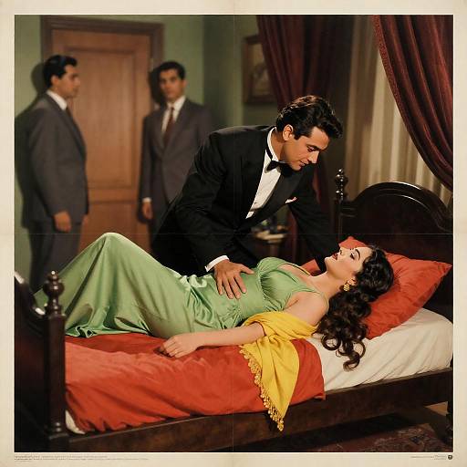 Vintage Movie Scene with Man and Woman on Bed