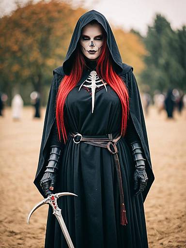 Lifestyle costume photo of Grim reaper. Cosplay clothes
