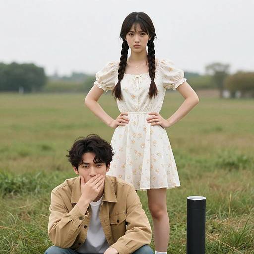 Confident Couple in Grassy Field